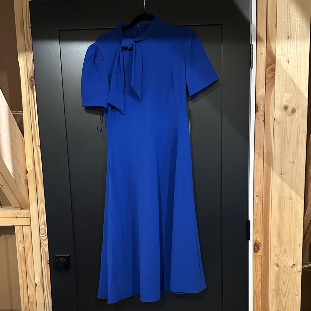 Elegant Tie-Neck Midi Dress in Cobalt Blue
